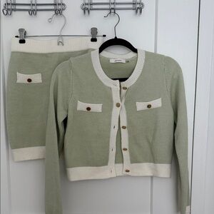 Women’s Sage Green and Cream Cardigan skirt set